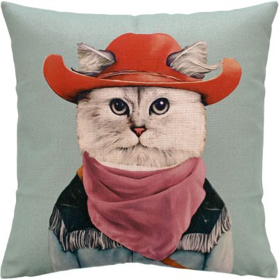 Kuddfodral med katt i cowboy-hatt - 45x45 cm