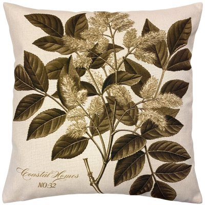 Naturfärgat kuddfodral med kvist och blad i olivgrönt - 50x50 cm