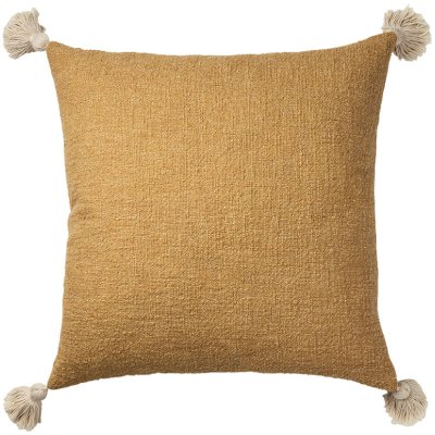 Senapsgult kuddfodral med tofsar i beige - 50x50cm Affari