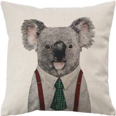 Kuddfodral med djurmotiv på koala i skjorta, slips och hängslen