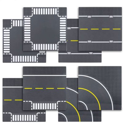 8 st lego vägplattor, basplatta rak, kurva, korsning och t-korsning