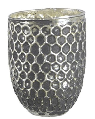 Grå värmeljushållare med mönster i silver och mörkgrå