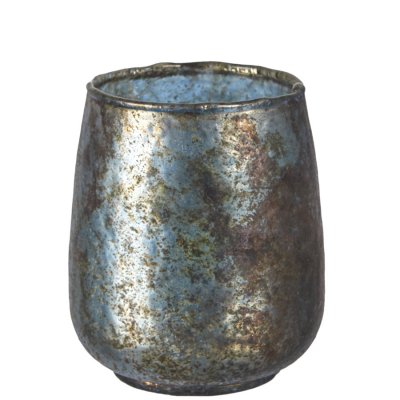 Blå ljuslykta i antikbehandlat glas - 11,5 cm