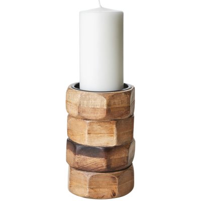 Ljusstake bronx natur - blockljus 19 cm hög 8-kantig struktur - Affari