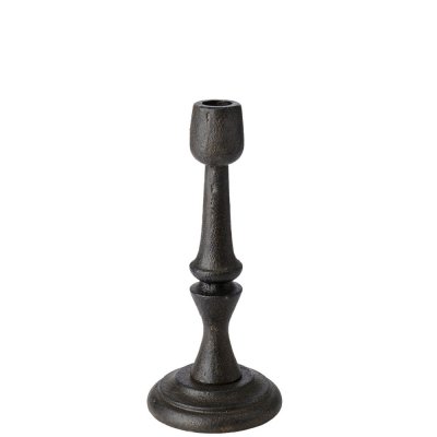 Svart, brun ljusstake i gjutjärn och antikbehandlad finish - 23 cm hög