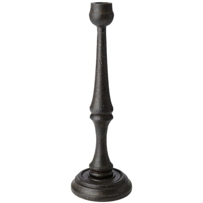 Svart, brun ljusstake i gjutjärn och antikbehandlad finish - 28 cm hög