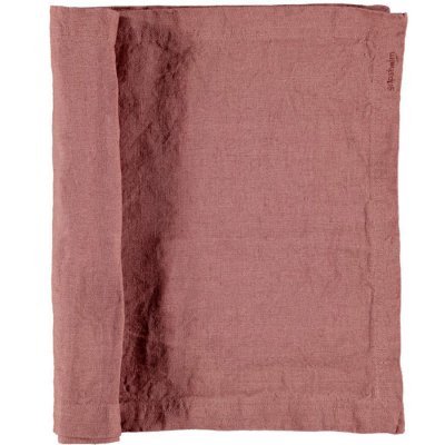 Mörkt rosa, höströd löpare i 100% linne - 120x35