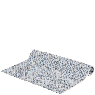 Vit löpare, bordslöpare med blå och grå mönster - 120x20 cm