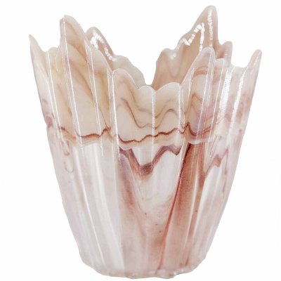 Vit och rosa ljuslykta, värmeljushållare i glas med marmormönster från Holmen Design - 12,5 cm