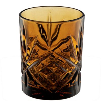 Brun Värmeljushållare, lykta Crisp - i glas med vackert mönster - 10 cm hög