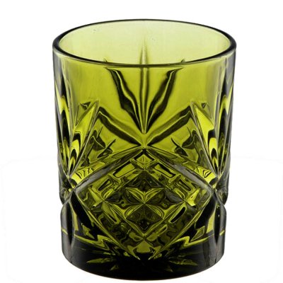 Mörk grön Värmeljushållare, lykta Crisp - i glas med vackert mönster - 10 cm hög