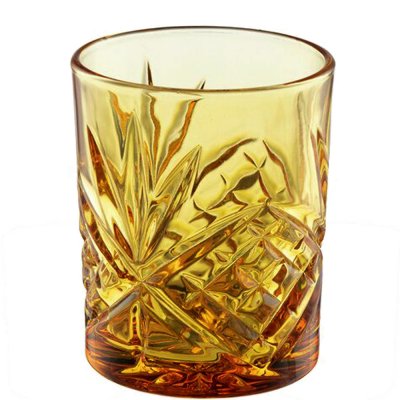 Mörk gul Värmeljushållare, lykta Crisp - i glas med vackert mönster - 10 cm hög