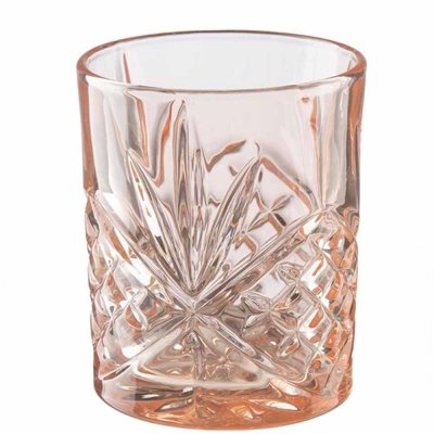 Orange Värmeljushållare, lykta i glas med vackert mönster - 10 cm hög