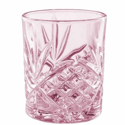 Rosa Värmeljushållare, lykta i glas med vackert mönster - 10 cm hög