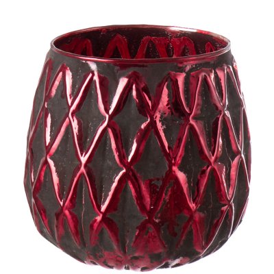 Röd ljuslykta i glas - 13 cm hög