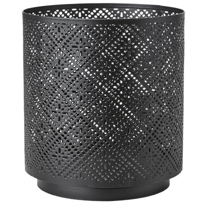 Svart lykta i perforerad metall - Cylinderformad 18x20 cm