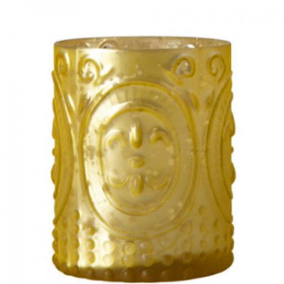 Gul ljuslykta i glas - 10 cm hög