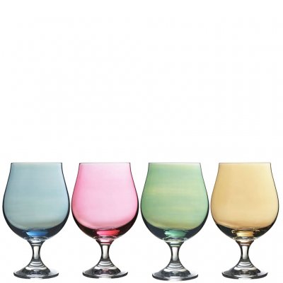 Allroundglas Magnor Happy 4-pack 40cl i mixade färger. Munblåsta glas med handmålad dekor