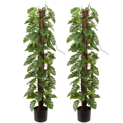 2st Monstera träd uppknutna på stam grön konstgjord från MR Plant - 120 cm