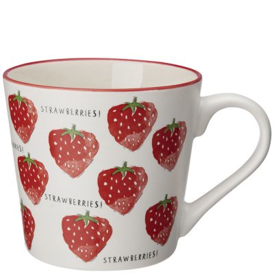 Vit Mugg med Röda Jordgubbar - Berry från Modern House 40 cl