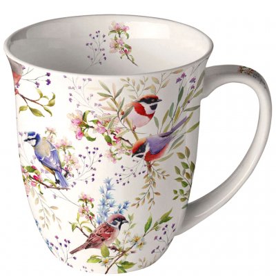 Mugg Design med Vackert vårmotiv med fåglar, blommor och kvistar - Ambiente 40 cl