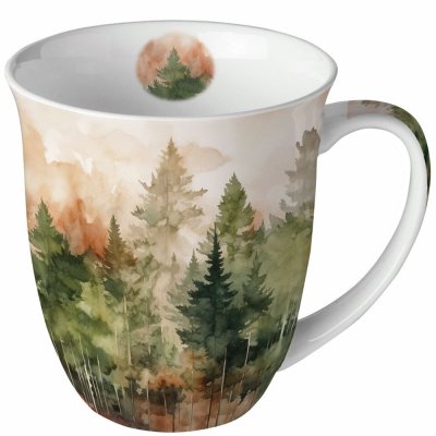 Mugg Ambiente Evergreen Trees Vintergröna träd - Jul Design med granar och skog på vit mugg 40 cl