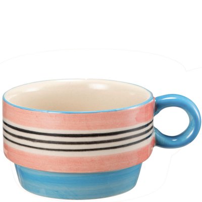 Blå och rosa kaffekopp, Mugg retro med handmålat mönster - Stiernholm 15 cl