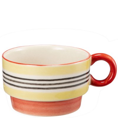 Röd och gul kaffekopp, Mugg retro med handmålat mönster - Stiernholm 15 cl