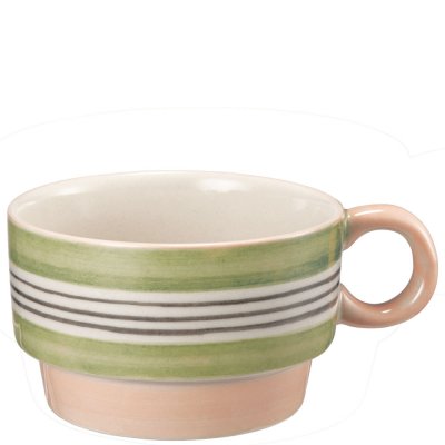 Rosa och grön kaffekopp, Mugg retro med handmålat mönster - Stiernholm 15 cl