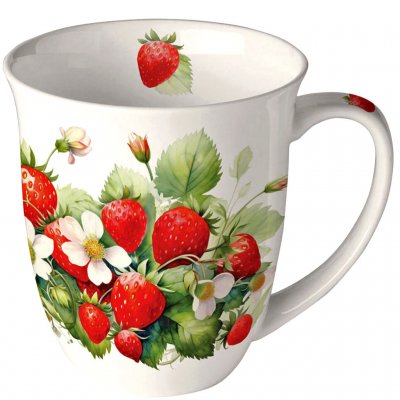 Mugg Design med jordgubbar och jordgubbsplantor i blom - Ambiente 40 cl