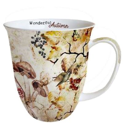 Mugg Design med höstmotiv med svampar, röda bär, fåglar och höstkvistar - Ambiente 40 cl