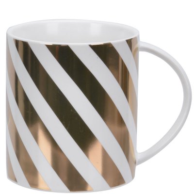 Vit kaffemugg i porslin med tryck i guld - 8,5 cm hög