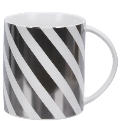 Vit kaffemugg i porslin med tryck i silver - 8,5 cm hög