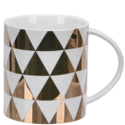 Vit kaffemugg i porslin med tryck i guld - 8,5 cm hög