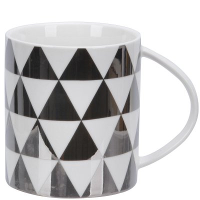 Vit kaffemugg i porslin med tryck i silver - 8,5 cm hög