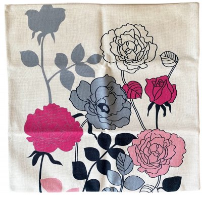 Kuddfodral med rosor i rosa och cerise