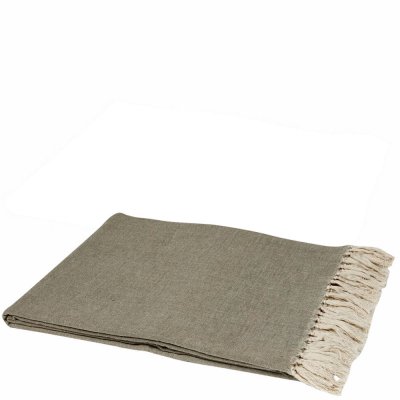 Olivgrön, grå och naturfärgad pläd i bomull, från holmen design