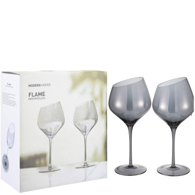 Rödvinsglas Flame Smokey Svart Silver rökfärgade - 2-Pack 24 cm