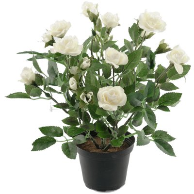 Vit ros konstblomma i kruka - 30 cm