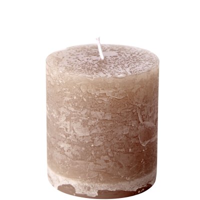 Beige blockljus sand rustik 7,5 cm