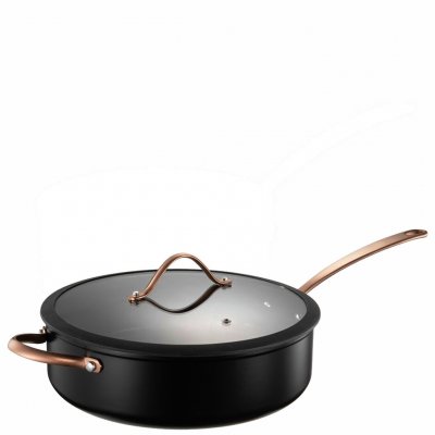 Svart sautepanna, traktörpanna i stål och aluminium med koppar handtag - 28cm