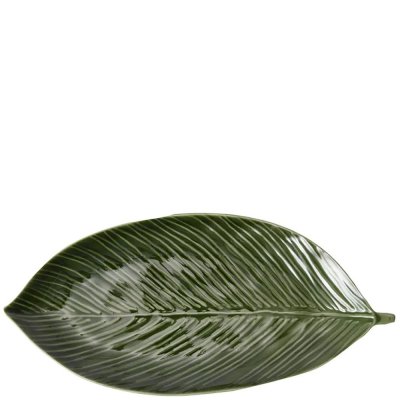 Grönt serveringsfat Botanica Löv från Stiernholm . 43x21 cm stengods