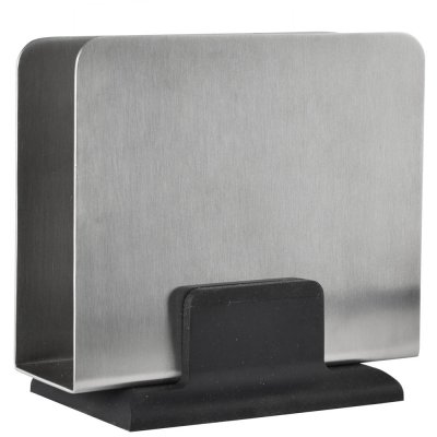 Servetthållare i borstat stål och svart silikon