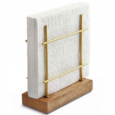 Servetthållare i trä och guld, mässing metall - För lunchservetter 33x33 cm