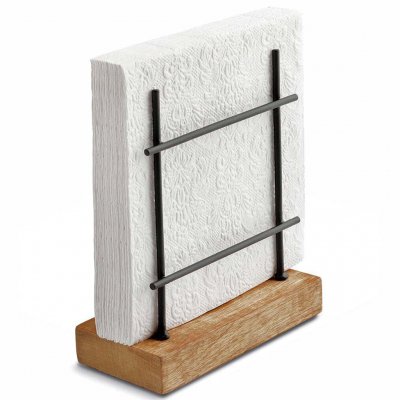 Servetthållare i trä och svart metall - För lunchservetter 33x33 cm