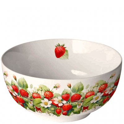Skål Design med jordgubbar och jordgubbsplantor i blom - Ambiente Ø14 cm