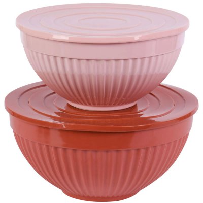 Stora Skålar rosa och rost - 2-set melamin med plastlock