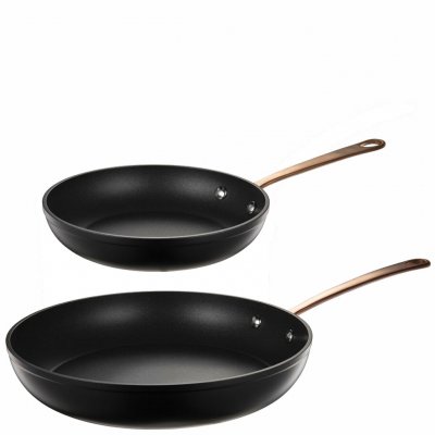 2 st Svarta stekpannor i stål med koppar handtag - 20cm & 28cm