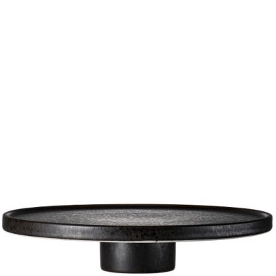 Svart tårtfat, kakfat på fot i porslin med reaktiv glasyr - 30 cm