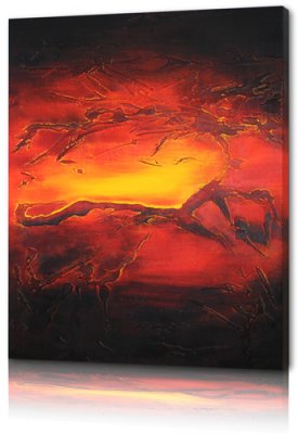 Abstrakt Tavla, oljemålning i svart, röd, orange och gul - modern konst